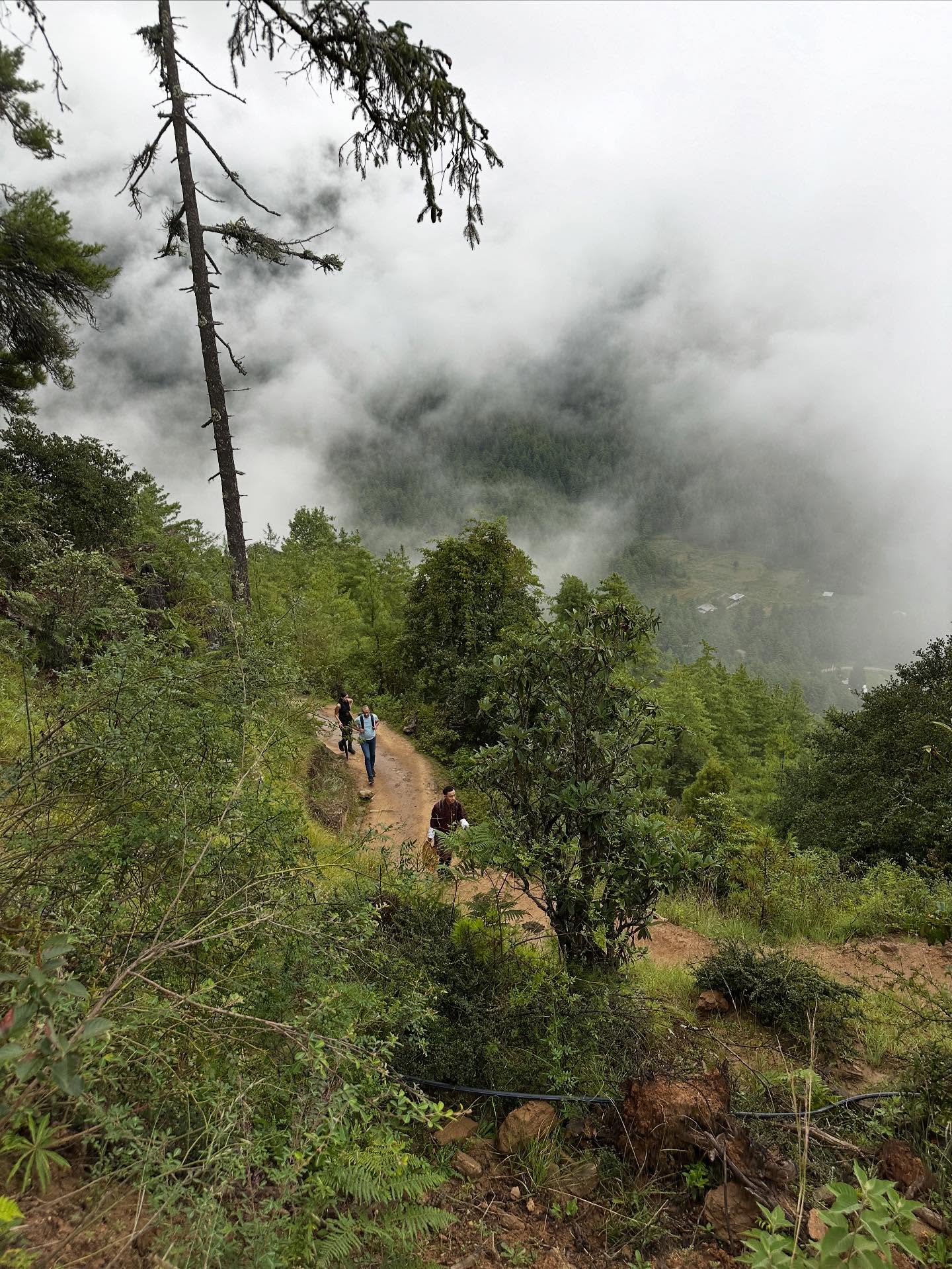3人、霧、山の画像のようです