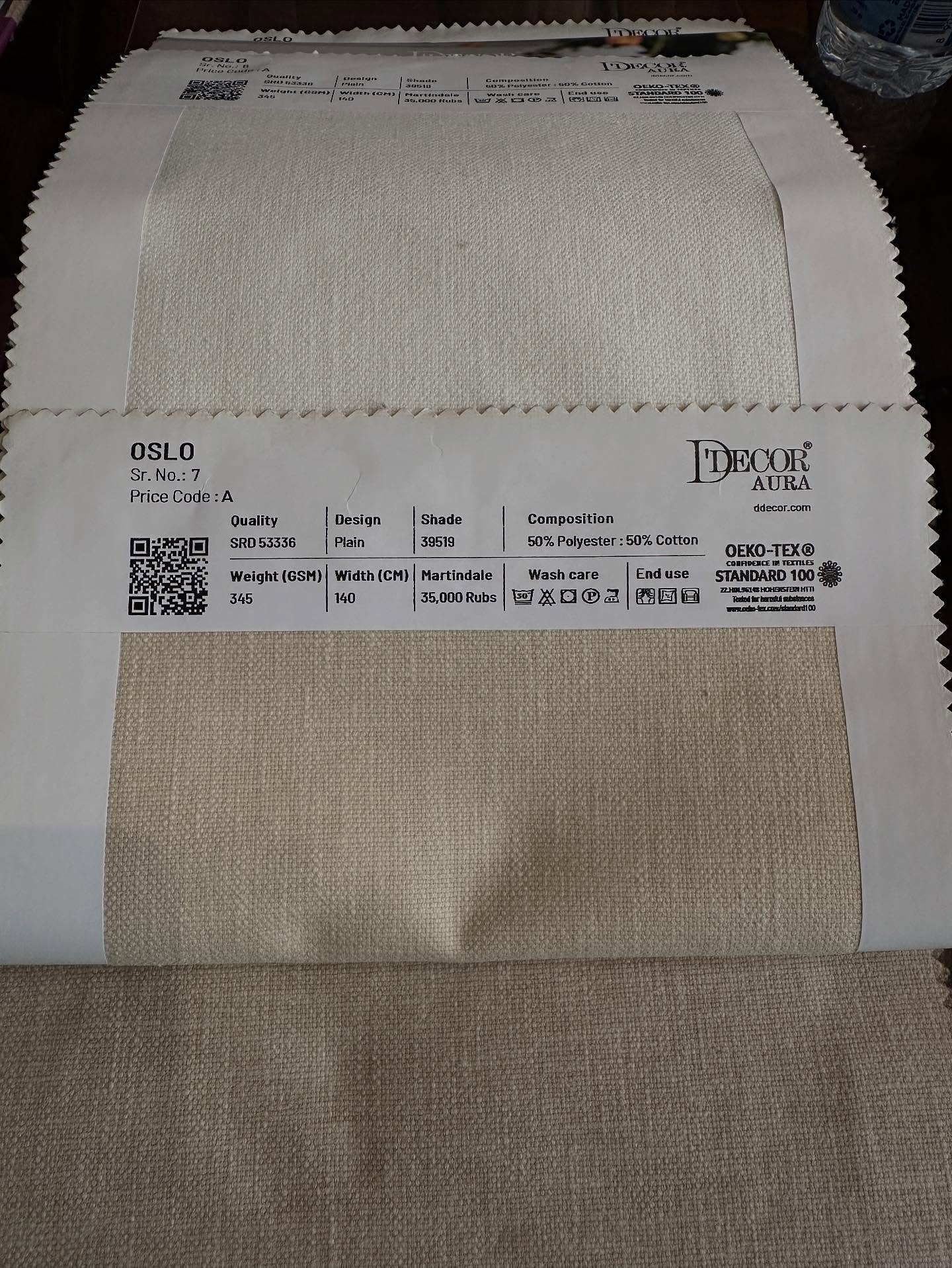 ‎メジャーポール、ウェルカムマット、‎、「‎おはー พน้า= حقمت OSLO PriceCode:A Sr. Sr.Nc.:7 PriceCode:A Code:A :A Price Quality SRO 53336 Design Plain Shade 3868 IDECOR AURA adecor.com Composition 50% 50%Palyester Palyester 0%Polyester:50%Cott :60% Cotton Weight(GSM) Width(CM) Martindale Washcare care 346 140 35,000kbs .$0チ) OEKO- EKO-TEX® TEX STANDARD ขะธาา 100 100 Enduse 閉国宣 ารอพาย‎」というテキスト‎‎の画像のようです